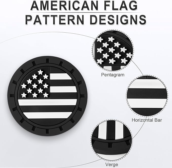 JUSTTOP Car Cup Holder Coaster,American Flag Non-Slip Insert Car Cup Coaster,Car Accessories Interior for Women and Man,4 Pack Black