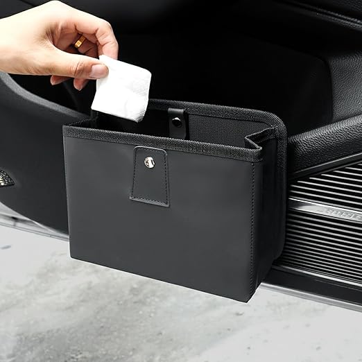 Foldable Car Door Trash Can Organizer, Mini Leather Trash Bin Multi-Function Small Organizer Box for Car Side Door & Seat Back Storage (No Garbage Bag)