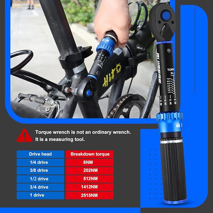 1/4" Drive Small Torque Wrench 1-8 Nm (8.85-70.8 in lb) ±3% Precision, Dual-Direction 72-Tooth Click Torque Wrench for Bicycle, Electronics, Small Engine Repair, and Delicate Fasteners
