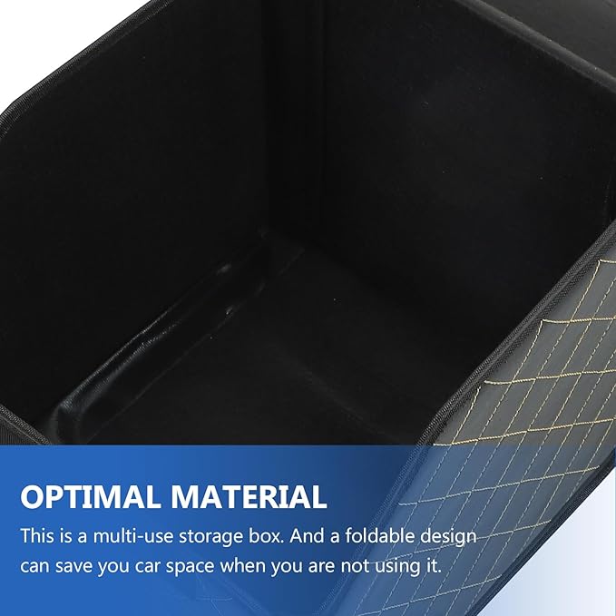 Car Trunk Leather Organizer Small Foldable Vehicle Trunk Storage Box with Grid Pattern Thread for SUV and Sedan Cargo Management