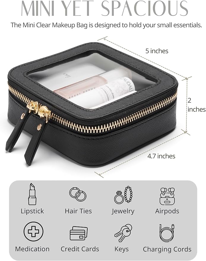 Popvibe Clear Makeup Bag Travel Cosmetic Case Transparent Toiletry Bag with Zipper, Portable Make Up Organizer Traveling Compact Car Bag for Essentials