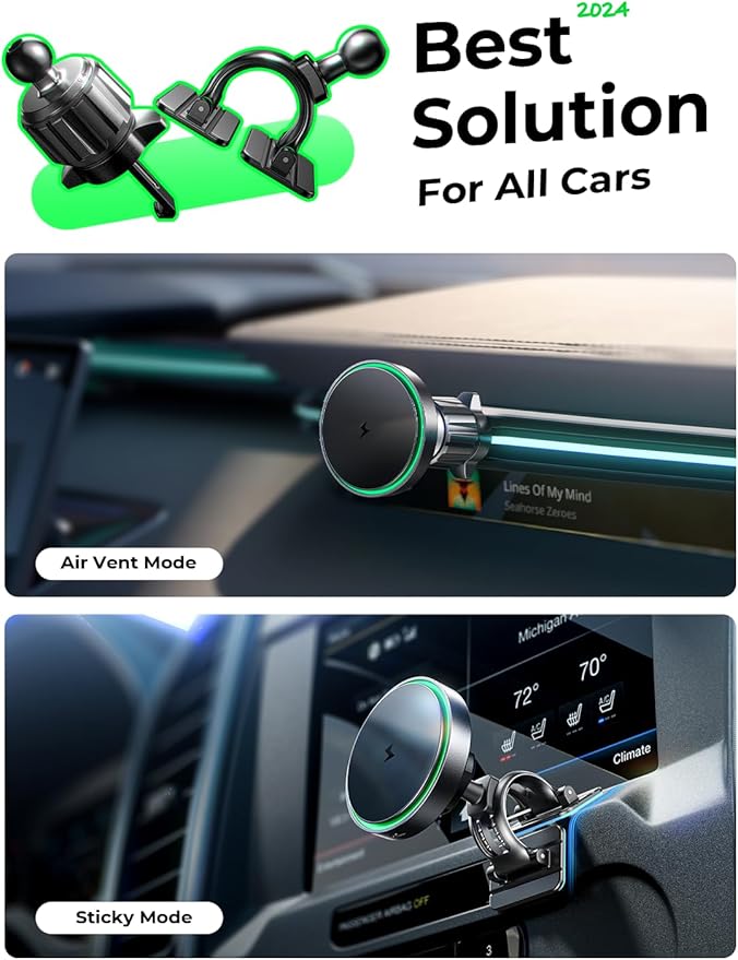 LISEN for Qi2 15W MagSafe Car Mount Charger,Super Fast Magnetic Wireless Car Charger for iPhone 16 Pro Max Accessories，Qi2 Fast Charging MagSafe Charger Fits iPhone 17 Pro Max 16 15 14 13 12 Series