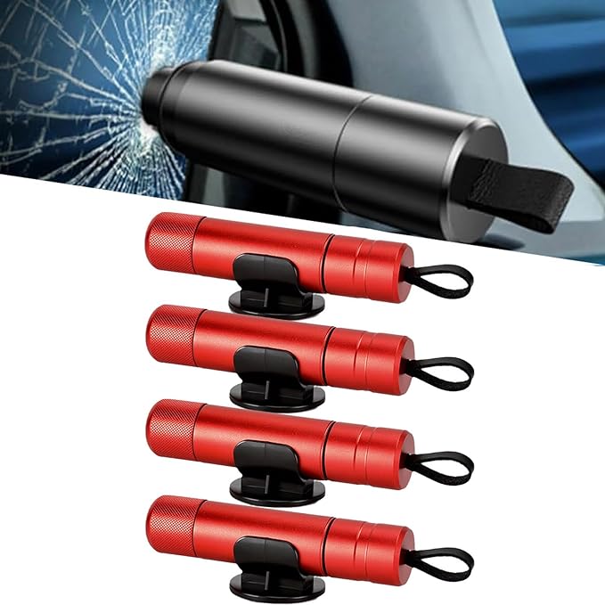 4Pcs Life Hammer Car Escape Tool and Seatbelt Cutter, Seat Belt Cutter and Glass Breaker, for Land and Underwater (4Pcs Red)
