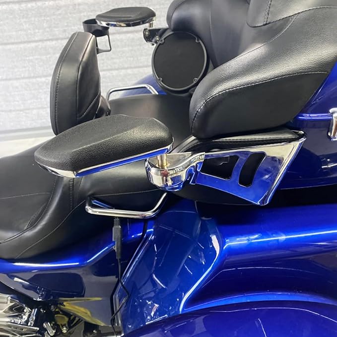Passenger Armrests with Adjustable Cup Holder Fit for Harley Touring Electra Glide FLHT, Road Glide Ultra FLTR, Tri Glide FLHTCUTG 2014-2024 (Chrome)