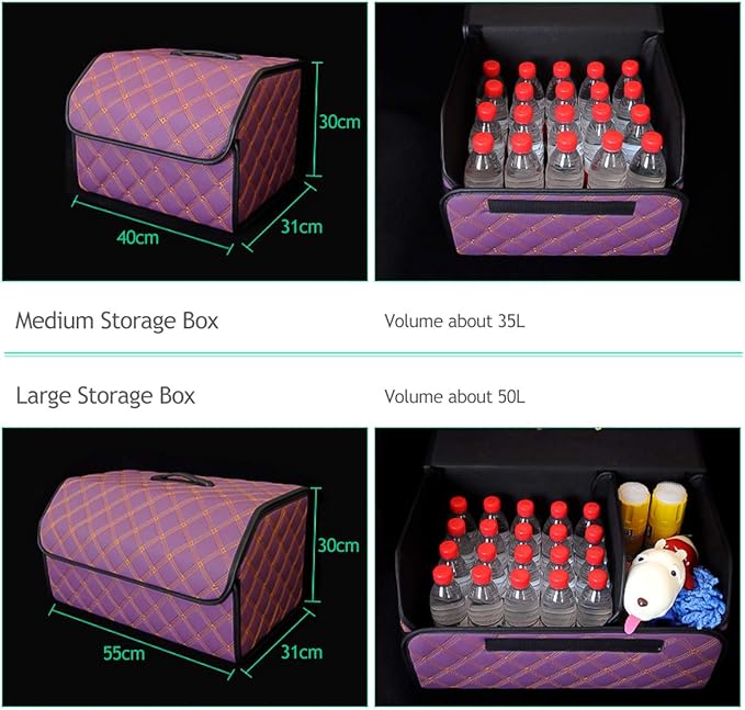 Ergocar Car Trunk Organizer Luxury Foldable Car Boot Tidy Storage Box Waterproof PU Car Boot Storage Organiser for Car/SUV/Truck/Auto (Upgrade Purple-M)
