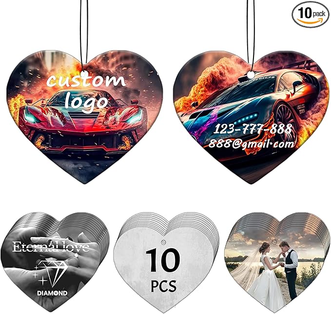 10/50/100Pcs Custom Logo Car Air Fresheners Bulk, Wholesale Personalized Double-Sided Car Air Fresheners with Photo/Text/Business Logo, Suitable for Truck and Car Drivers (10-Heart Shape)