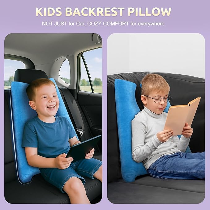 Car Pillow for Kids, Travel Pillow with Adjustable Strap, U-Shaped Pillow for Adults and Children to Support Head and Body Road Trip Essentials (Blue)