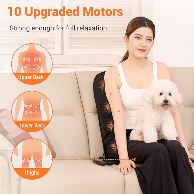 10 Vibrating Massage Nodes Back Massager Chair Pad for Pain Relief Home Office Use