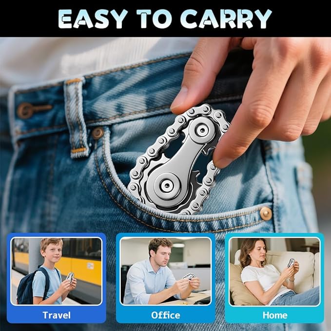 Sprocket Fidgets Chain Toys, Metal Bike Chain Gear Fidget Spinner for Adults Kids, Hand Roller Strengthener for Boy Man, EDC Novelty Stress Relief Toys, Cool Birthday Present Party Favor(Silver)