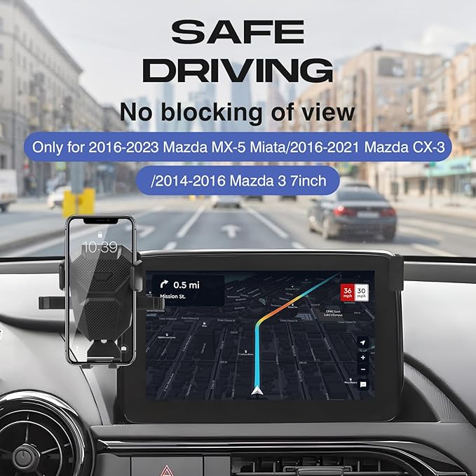 Car Phone Holder for 2016-2023 Mazda MX-5 Miata/16-21 CX-3/14-16 Mazda 3 Accessories,Cell Phone Mount ONLY for 7-Inch Screen Fixed Clip,Hands-Free Ultra Stable Air Ven Phone Stand
