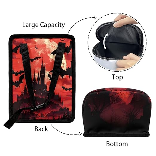 1.2 Gallons Car Trash Bin, Gothic Halloween Print Trash Can for Truck, Adjustable Hanging for Tail of Console/Back of Seats, Odor-Free with Zipper Leak-Proof Design, Mini Size for Convenience