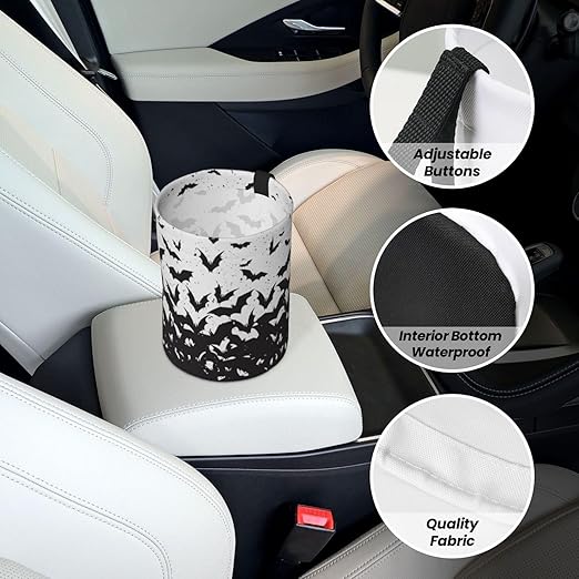 Car Trash Bag Abstract Black Bat Waterproof Trash Small Car Can Portable Collapsible Car Garbage Can Hanging for Back Seat Floor or Hanging Headrest Car Decor Road Trip Essentials
