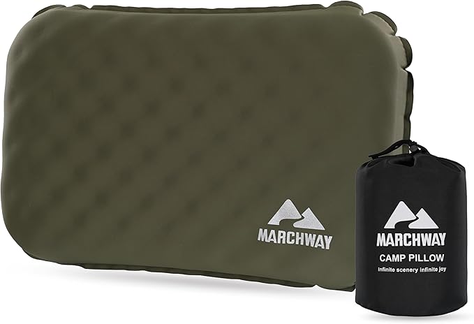 MARCHWAY Inflatable Camping Pillow with Soft Foam Top & TPU Air Bladder, Dual-Sided Support for All-Season, Lightweight Compact Travel Pillow for Hiking, Backpacking, Airplane, Car (Green)