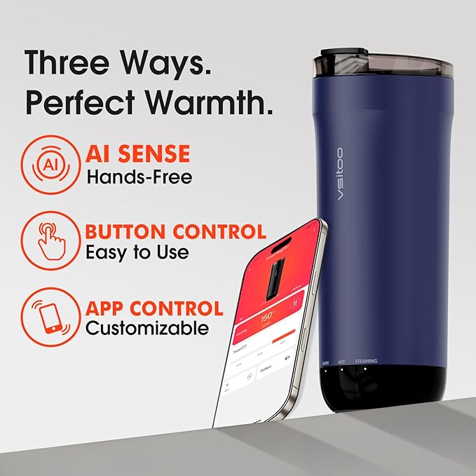 VSITOO S5 heated travel mug,16oz, Auto-Sensing AI Heats Drinks To 120-150°F Hands-Free. Temperature Control for All Cars, Perfect for Home/Office/Travel/Outdoor, Ideal Gift for Coffee Lovers - Blue