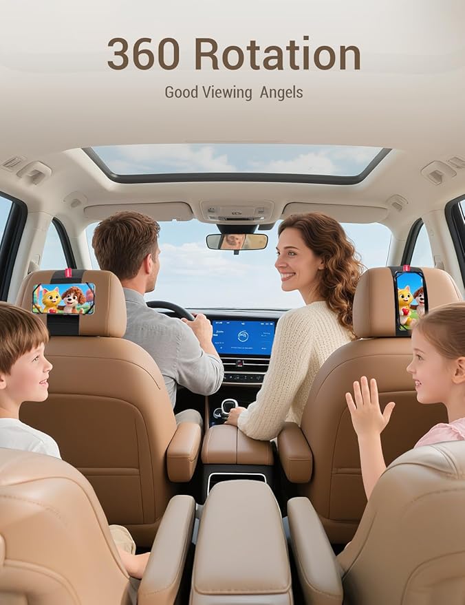 Silicone Car Phone Holder, Adjustable Phone Headrest Mount Compatible with iPhone 17 16 15 14 Pro Max, Samsung Galaxy S25, S25 Ultra and other 3.5 - 7 Inch Cell Phones for Kids in Back Seats - 2 Pack