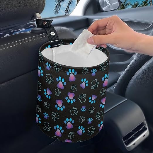 Dog Paw Car Trash Can, Car Trash Bag, Hanging Car Organizer and Storage Bag, Trash Bin Collapsible Universal Fit for Car Accessories, Vehicle, Travelling, Camping Trash Container