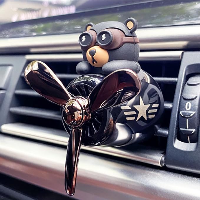 2 Pieces Car Air Fresheners, Cute Bear Pilot Car Diffuser, Propeller Air Outlet Vent Fresheners, Suitable for Automotive Interior Decoration (bear+bear)