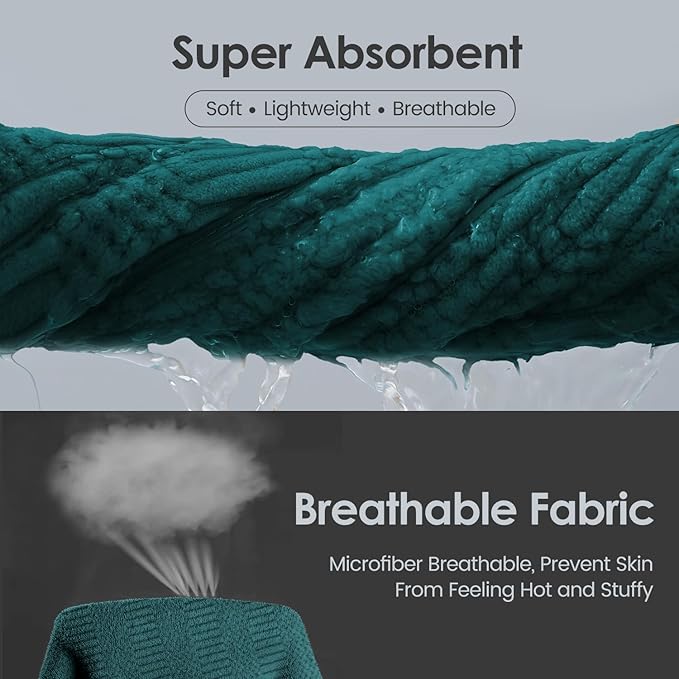 JML Microfier Bath Towels Set of 2, Large Microfier Body Towel for Adult, 30" x 60", Oversized, Soft, Super Absorbent, Fast Drying, Use for Sauna,Gym,Sport, Fitness, Yoga, Diamond Cross Grid Teal