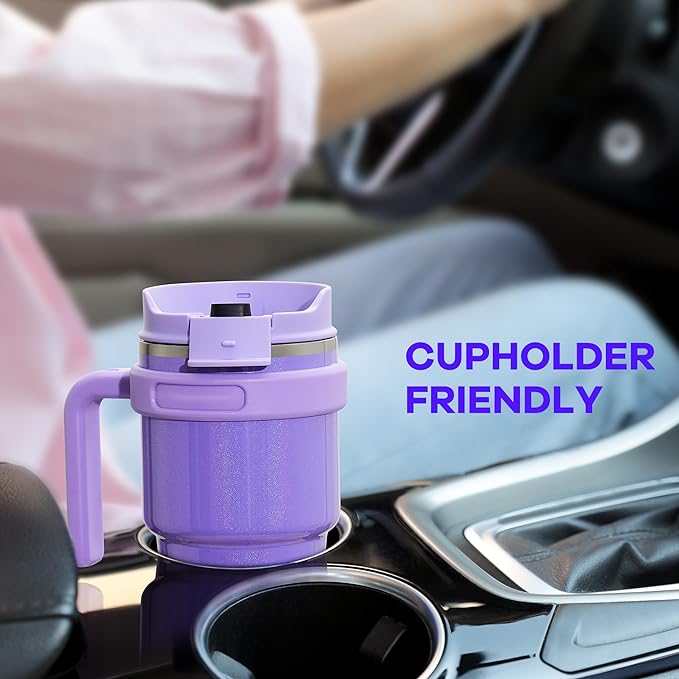 ALOUFEA 20 oz Insulated Coffee Mug Tumbler with Handle, Stainless Steel Travel Mug Tumbler with Lid and Straw,Double Wall Vacuum Leak Proof Ice Coffee Thermal Cup, Lavender