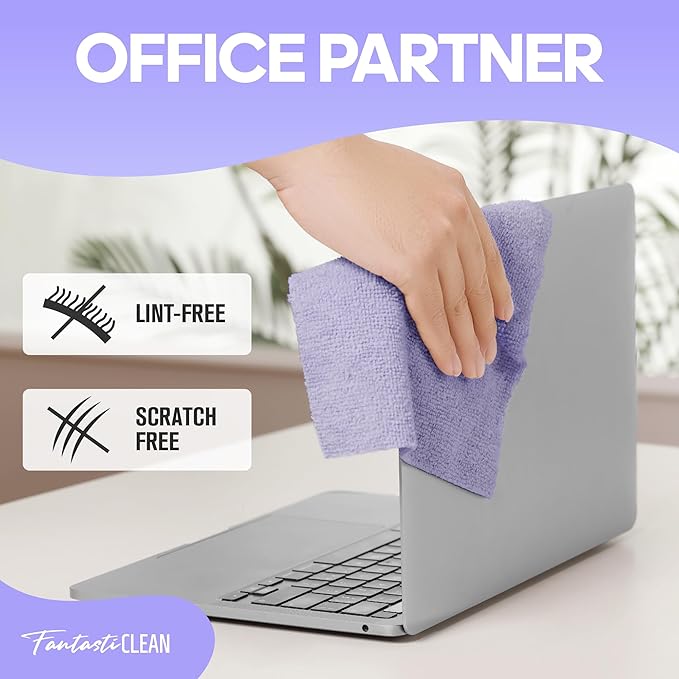 Fantasticlean Microfiber Cleaning Cloth Roll -60 Pack, Tear Away Paperless Towels, 8" x 8", Reusable Washable Rags, for House Kitchen, Pet, Office, Indoor Outdoor, Compact and Portable (Light-Purple)