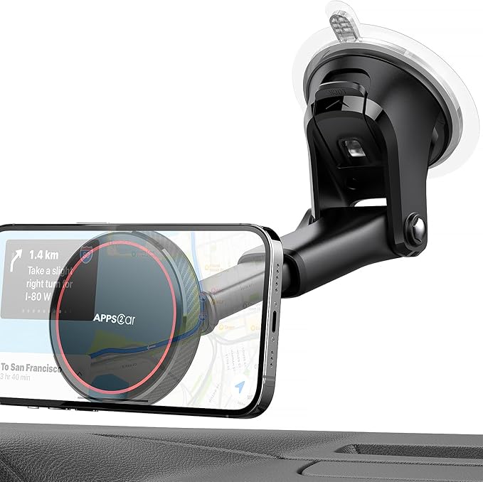 APPS2Car for MagSafe Car Mount, Dashboard & Windshield Suction Cup Holder with Telescopic Arm, Magnetic Phone Holder for Your Car, Designed for iPhone MagSafe Case