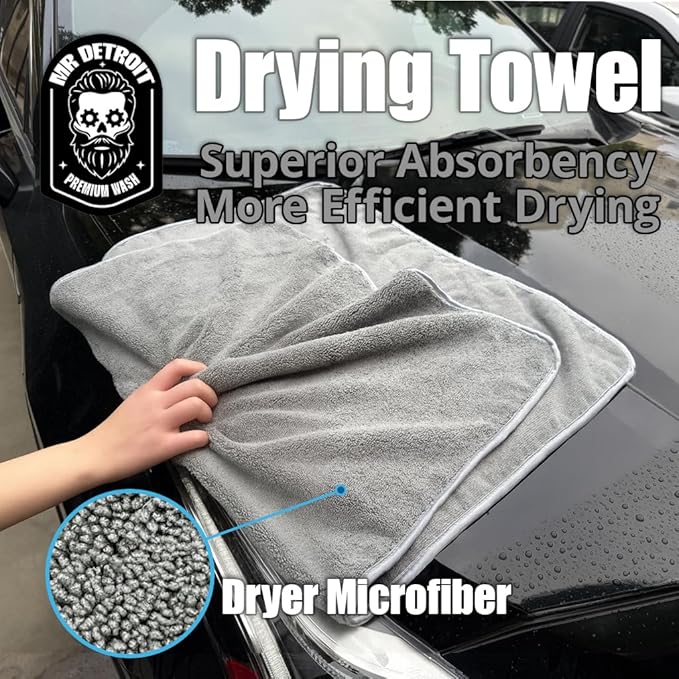 Mr. Detroit - Miracle Dryer Microfiber Drying Towel, Super Absorbent & Giant Size for Car Wash, Home Cleaning & Detailing - Scratch-Free, Fluffy Microfiber Cleaning Cloth, 25" x 36" Inch