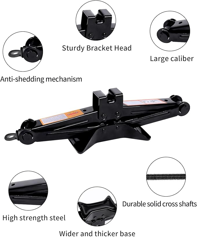 1.5-ton Scissor Jack in Your car's Roadside Emergency kit, Must-Have Spare tire Replacement Stand Tool for Your Vehicle, Telescoping Lug Nut Removal Tool, Ratchet Wrench (QJD1.5T-Set)