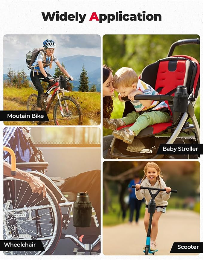 KEMIMOTO Large Bicycle Cup Holder with Mesh Pockets Phone Bag, Compatible with Road Bike MTB E-Bike Scooter Wheelchair
