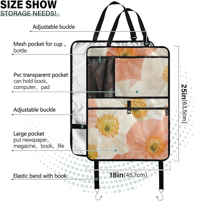 Pop Art Poppy 2 Pack Backseat Car Organizer with Storage Pockets Seat Back Organizers for Kids Kick Mats Backseat Protector Automotive