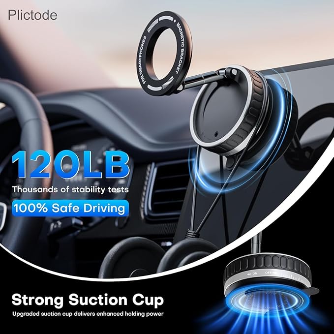 Vacuum Magnetic Phone Holders for Your Car[120+ LB Strongest Suction & 2800gf Strongest Magnetic], 360° Adjustable Suction Cup Phone Mount for Magsafe, Car Mount for iPhone 17/16/15 Pro Max & Android