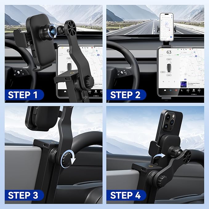 Adjustable Tesla Phone Mount Car Phone Holder for Model 3 and Model Y, No Glue Required,Center Console Display iPhone Holder, Touchscreen Phone Mount for Tesla Fits for All Phone(Black)