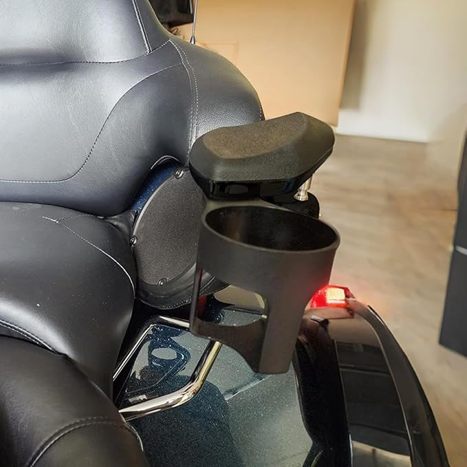 Adjustable Passenger Armrests with Cup Holder for Motorcycle Accessory Compatible with Harley Touring Electra Glide Road Glide Ultra Tri Glide 2014-2024 (Black)
