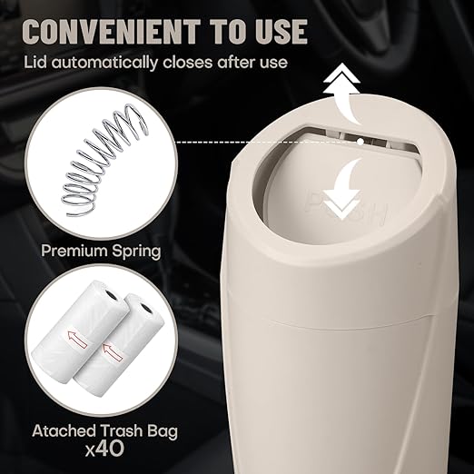 Car Trash Can Bin with Lid - 2 Packs Car Garbage Can Cup Holder-Light Beige Mini Leakproof Vehicle Garbage Bin with 40pcs Trash Bags-Automotive Organizers and Storage for Front Back Seat Accessories