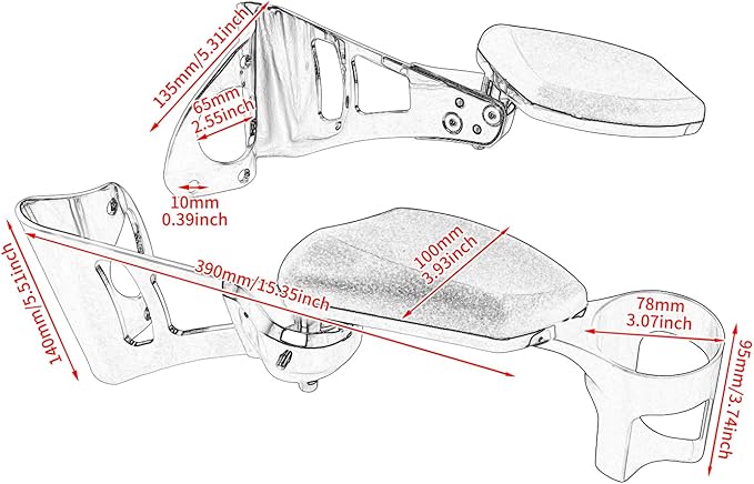 Adjustable Passenger Armrests with Cup Holder for Motorcycle Accessory Compatible with Harley Touring Electra Glide Road Glide Ultra Tri Glide 2014-2024 (Chrome)