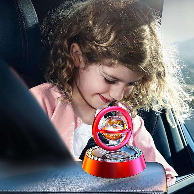 Kwak's Car Air Freshener Little Deer Solar Air Freshener Diffuser for Car Interior Dashboard Autorotation Decoration Accessories with Peace Always (Red-1)