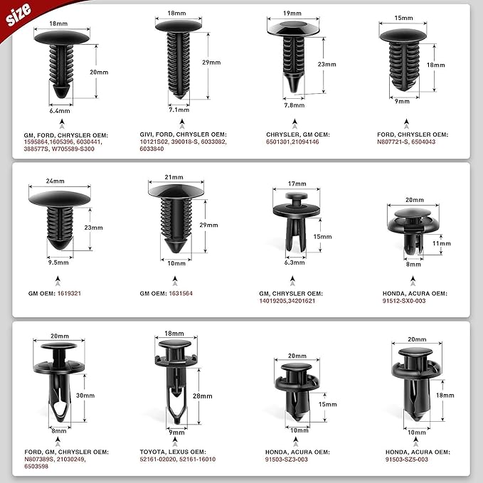 Nilight 480pcs Car Retainer Clips & Fastener Remover with 12 Most Popular Sizes Auto Push Pin Rivets Set -Door Trim Panel Clips for Toyota GM Ford Honda Acura Chrysler