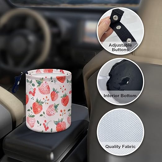 Trash Bag, Car Garbage Can Hanging Back Seat Organizer Trash Can Bin for Vehicle, Travelling, Camping - Strawberry