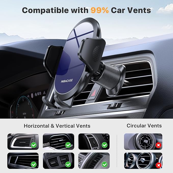Miracase Phone Holders for Your Car with Metal Hook Clip, Air Vent Cell Phone Stand Car Mount, Hands Free Universal Automobile Cradle Fit for iPhone Android and All Smartphones, Blue
