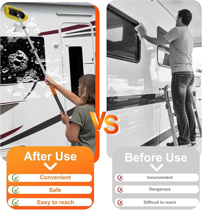 16FT Car Wash Brush with Long Handle, Car Cleaning Brush with 12 Inch Soft Bristle, Solar Panels Cleaner with Telescoping Pole for RV, Truck, Boat, House Siding