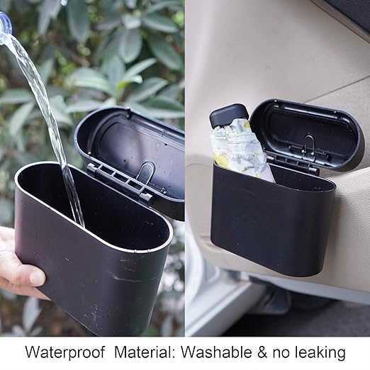 CZWL&HG 2 Pack Mini Car Trash Can with Lid & with 40 Pcs Bags - Waterproof Vehicle Garbage Can for Door/Seat/Home, Odorless Portable Travel Trash Bin