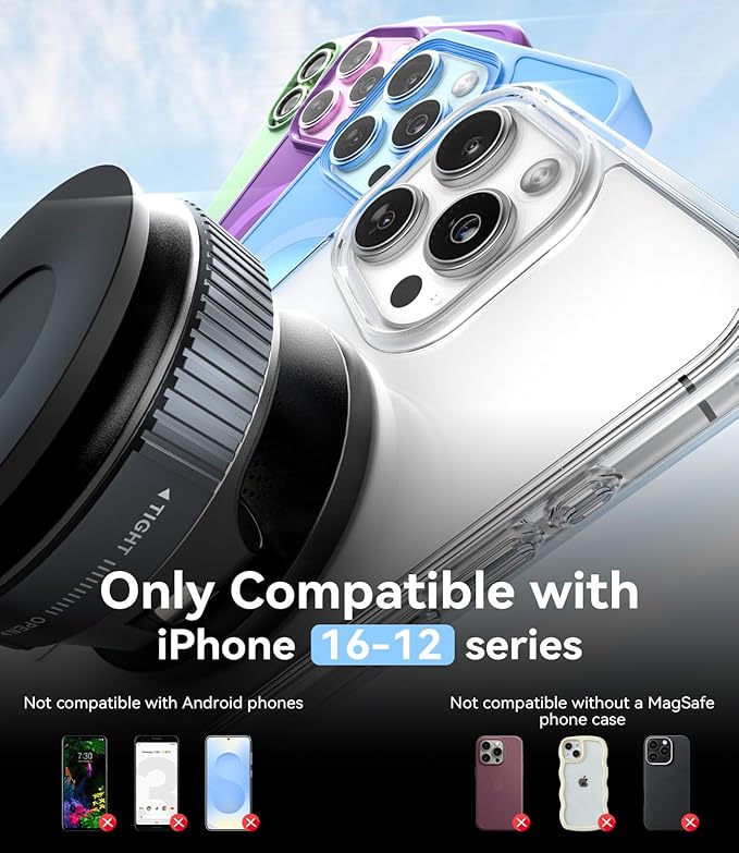 15W for MagSafe Car Mount Charger, Magnetic Wireless Car Phone Holder for iPhone 17 16 15 14 13 12 Pro Max, 360° Adjustable iPhone Charger for Car with USB C Car Charger Adapter