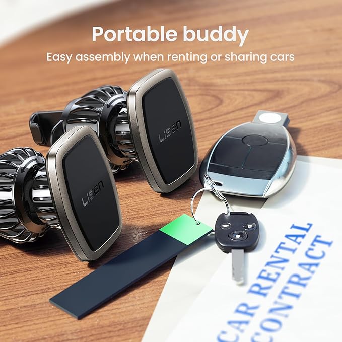 LISEN 2-Pack Magnetic Phone Holder for Car: 6 Military Magnets, Gold Vent Phone Mount