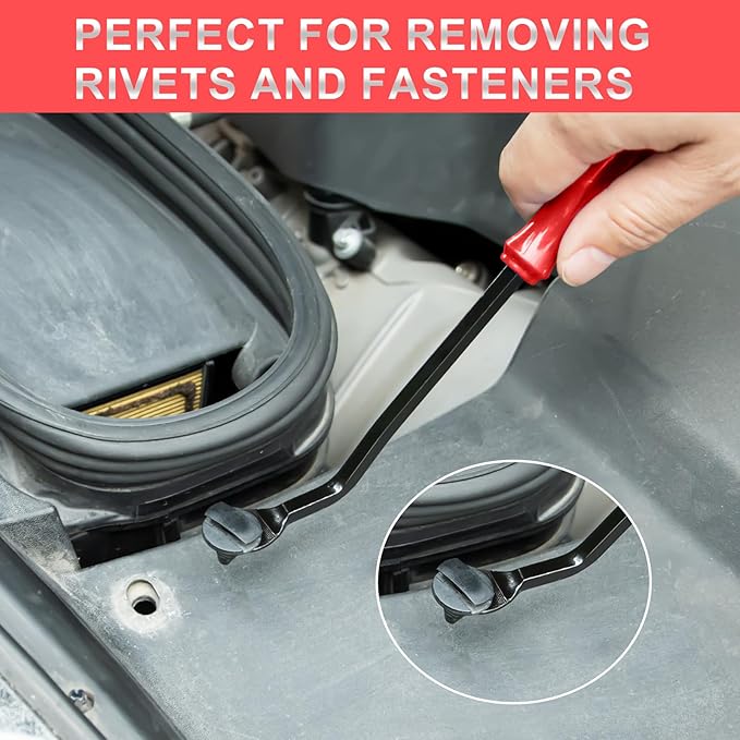 11 PCS AutoTrim Removal Tool Kit, Metal Pry Tool Auto Fastener Remover Pry Bar Set Trim Remover Kits for Vehicle Door Panel, Audio Radio Panel, Dashboard Repair Kit RED