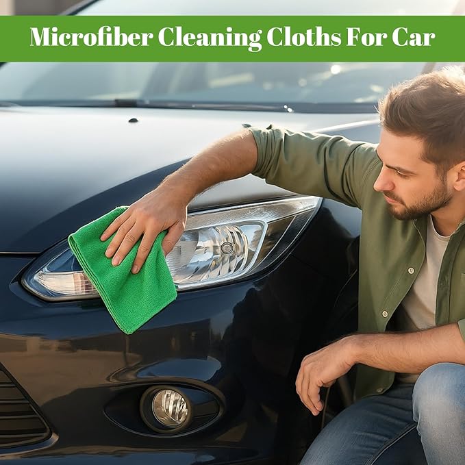 Nuenen 60 Pcs Microfiber Cleaning Cloths for Cars 16 x 16 Inch Ultra Absorbent Car Towels Drying Reusable Cleaning Supplies House Kitchen Window Microfiber Towel (Green)