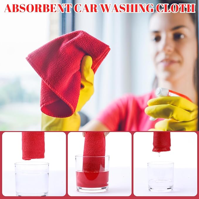 Nuenen 60 Pcs Microfiber Cleaning Cloths for Cars 16 x 16 Inch Ultra Absorbent Car Towels Drying Reusable Cleaning Supplies House Kitchen Window Microfiber Towel (Red)