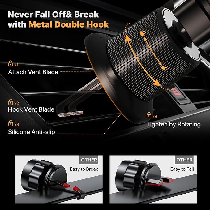 Miracase Phone Holders for Your Car with Metal Hook Clip, Air Vent Cell Phone Stand Car Mount, Universal Automobile Cradle for Garmin GPS Fit iPhone Android and All Smartphones, Dark Black