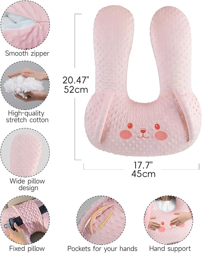 BEBAS U-Shaped Kids Travel Pillow for Car - Comfortable Neck and Head Support Pillow for Sleeping on Long Trips, Cute Cartoon Design, Ideal for Car Seats, Booster and Home Use, Great Gift Idea（Pink）