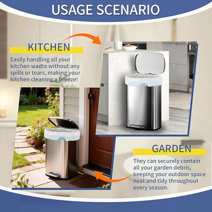 15 Gallon Trash Compactor Bags with Drawstring - 120 Count Heavy Duty 1.7 Mil Garbage Bags 56 Liter Tall Kitchen Bin Liners Unscented White for Home Yard Lawn