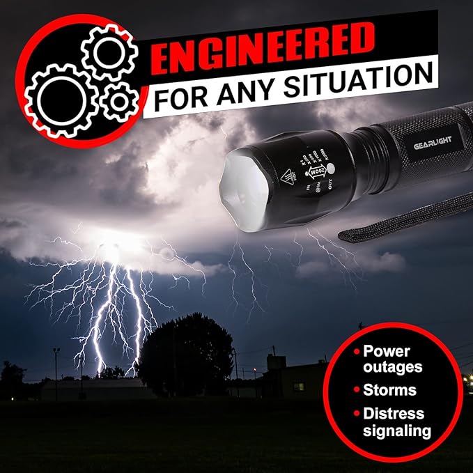 GearLight LED Flashlight Bright, Zoomable Tactical Flashlights with High Lumens and 5 Modes for Emergency and Outdoor Use -Camping Accessories -S1000 - S1000-1 Pack, (Batteries Included)