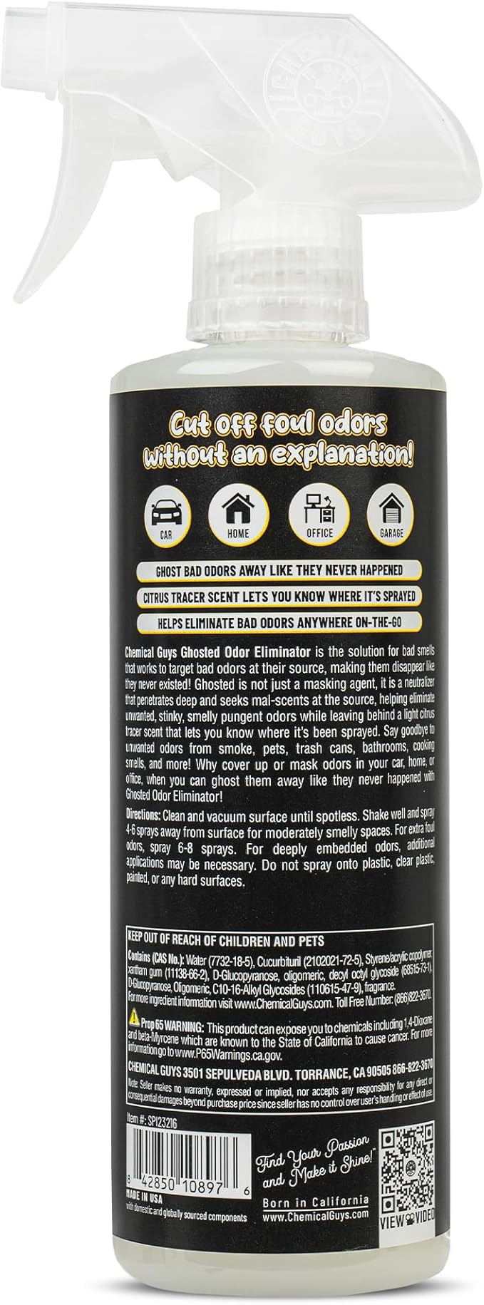Chemical Guys SPI23216 Ghosted Complete Interior Vehicle Odor Eliminator, Great for Cars, Trucks, SUVs, RVs, Home, Office & More, 16 fl oz